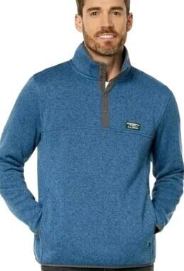 L.L.Bean Heathered Snap Collar Fleece Pullover Sweater Mens XL Iron Blue
